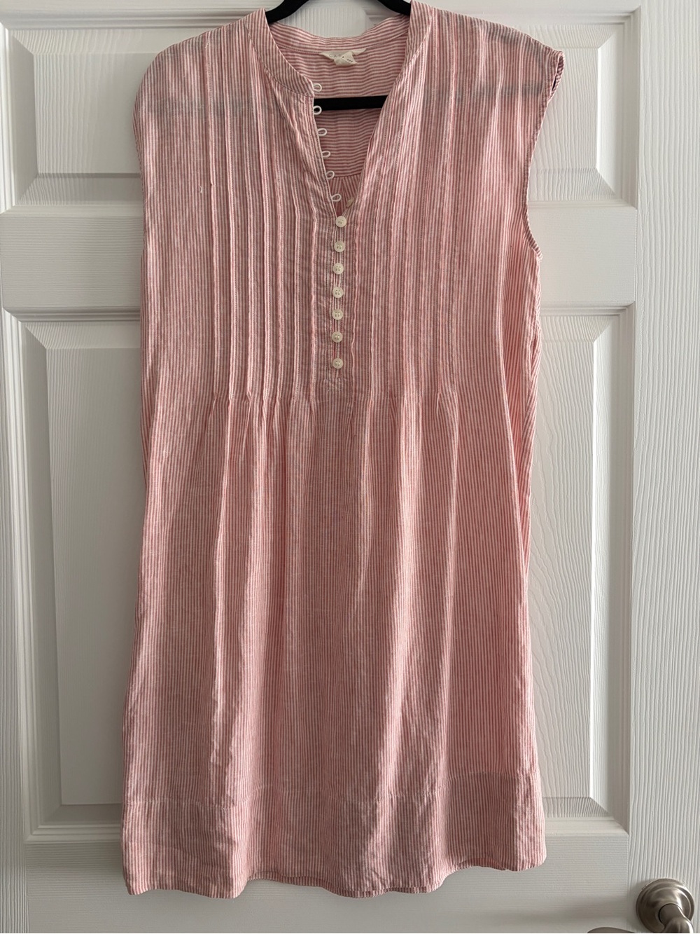 Caslon  Sleeveless Pink Striped Button-Front Dress, linen cotton mix
